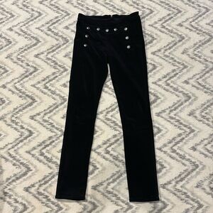 Veronica Beard Black Skinny Velvet Pants with Decorative Buttons